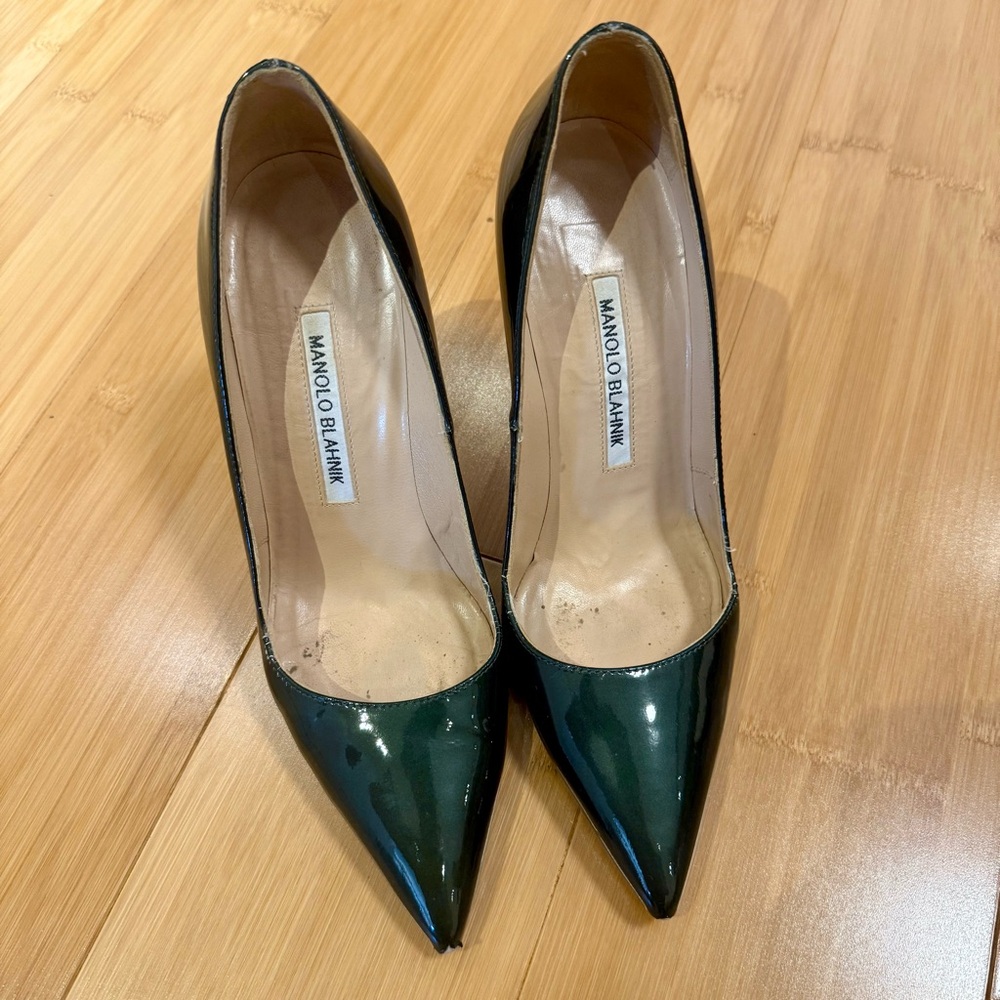 Manolo Blahnik Dark Green Patent Stilettos
